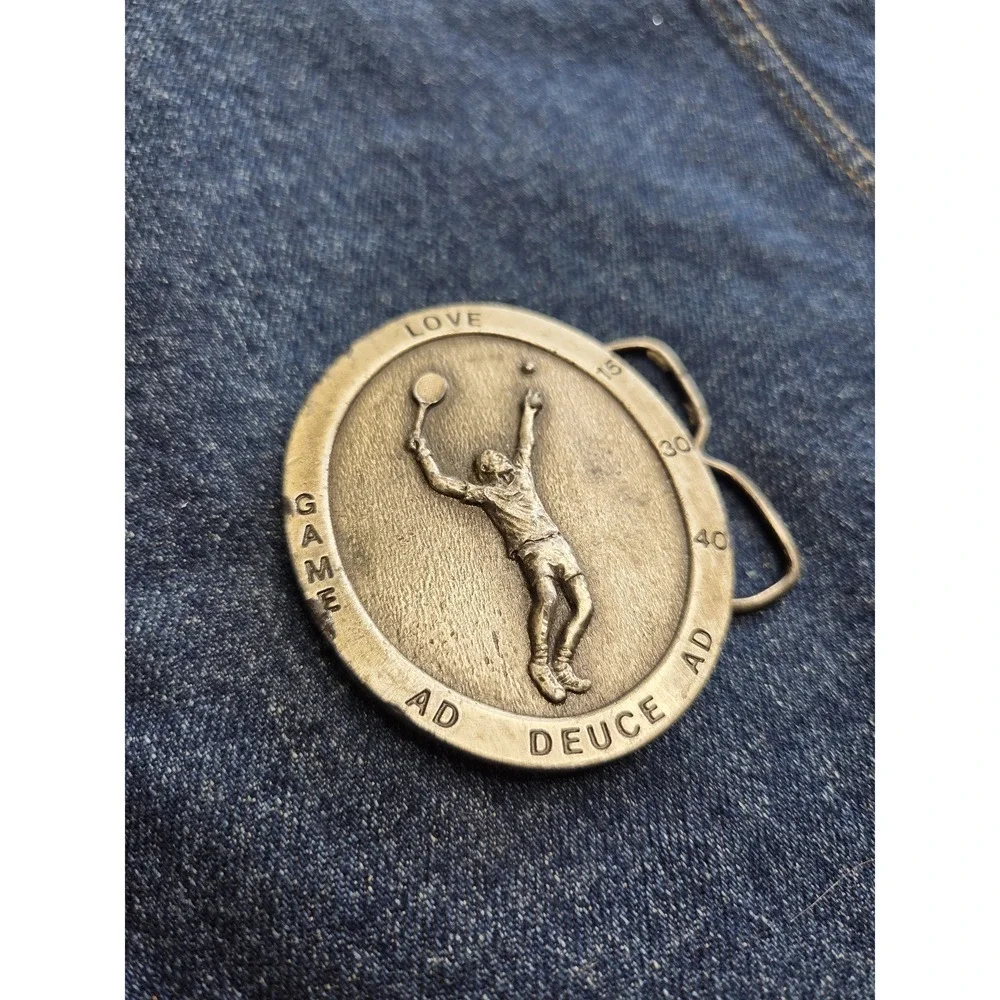 Vintage 1977 Bergamot Tennis Player Brass Belt Buckle - Rare Heavy